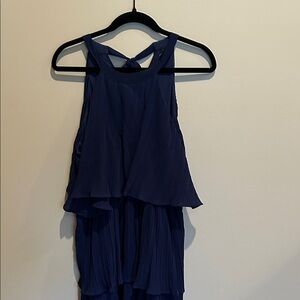 Navy Blue Pleated Halter Dress